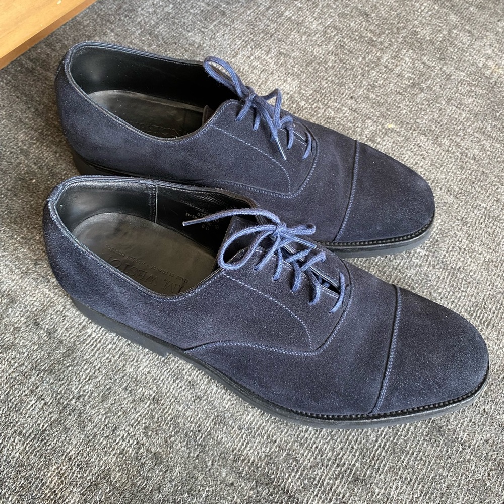J.M. Weston 300 Navy Suede Oxfords Men’s Sz 8UK.